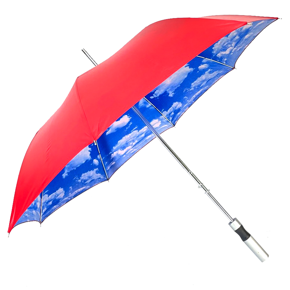 Pemegang Ovida Aluminium Dan Payung Aci Dengan Rusuk Berganda Payung Salutan UV Biru Langit Payung Tersuai Pengiklanan Berkualiti Tinggi