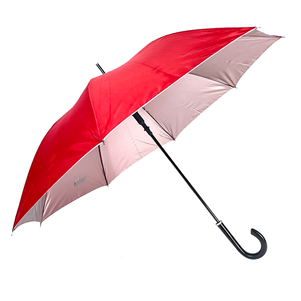 Parapluie à poignée en bois - Ovida Red Umbrella Parapluie droit à ouverture automatique avec revêtement UV argenté - DongFangZhanXin
