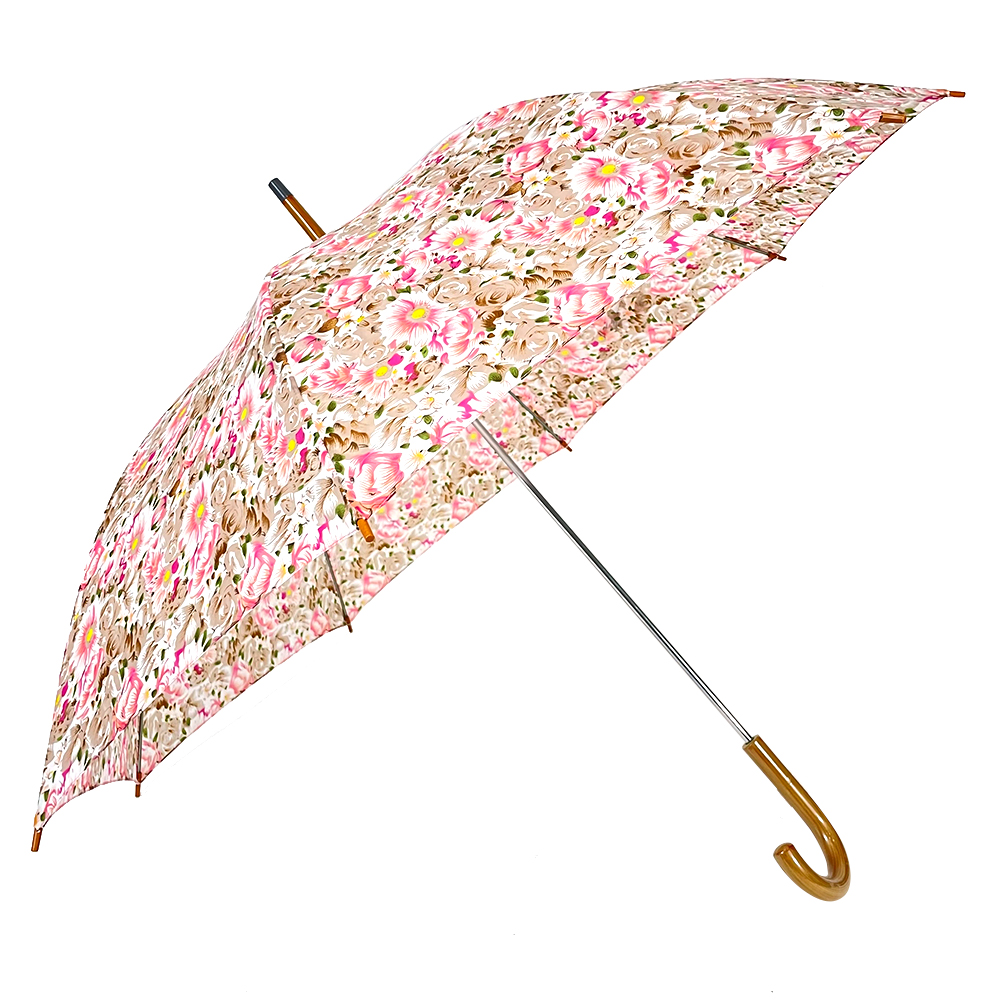 OVIDA 23-дюймовый 8-реберный женский зонт с деревянной ручкой из эпонжа, цветочная ткань, принимает пользовательский логотип с принтом
