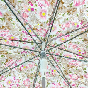OVIDA 23 Inch 8 Ribs Ladies' Umbrella Wooden Handle Pongee Flower Fabric ຍອມຮັບການພິມໂລໂກ້
