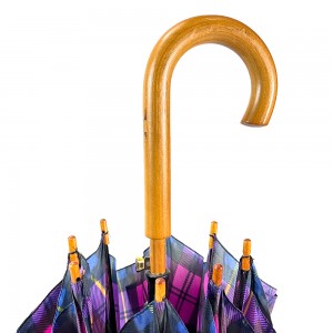 Dřevěný deštník s automatickou otevřenou zakřivenou rukojetí Ovida s přizpůsobeným designem Straight Dembrella Factory