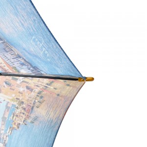 OVIDA Regenschirm mit Holzschaft, bunter Stoff und J-förmiger Griff, individuell anpassbar