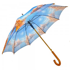 پارچه رنگارنگ چتر شفت چوبی OVIDA و دسته J شکل، طرح سفارشی را می پذیرد