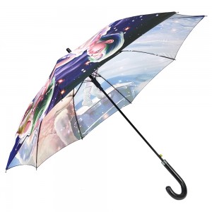 ओविडा लक्ज़री छाता कस्टम लोगो डिज़ाइन के साथ फुल सिल्क प्रिंटिंग पीयू लेदर हैंडल लड़कियों के लिए स्वचालित ओपन उपहार छाता