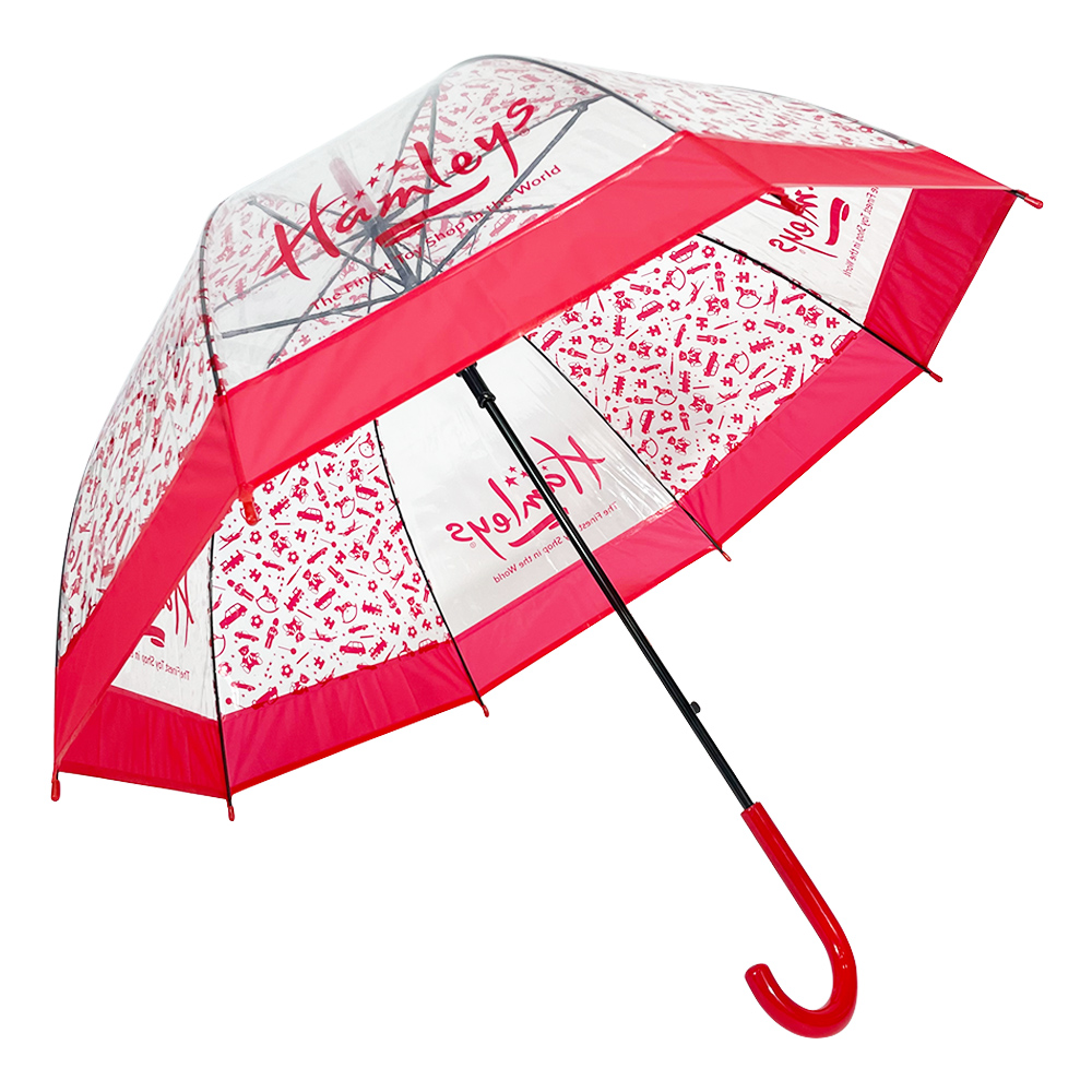 Ovida Automatic Dome Shape Red Plastic Plastic Clear Umbrella