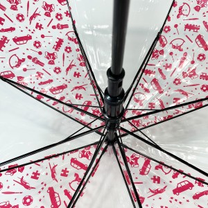 Ovida automaattinen kupolin muotoinen punainen mukautettu muovinen kirkas muovinen sateenvarjo