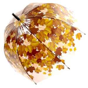 Ovida 46 လက်မ အော်တိုဖွင့် အမိုးခုံးပုံသဏ္ဍာန် ကြည်လင်သော သစ်ရွက် လန်ဒန်ဖက်ရှင် ဖောက်ထွင်းမြင်ရသော ထီး