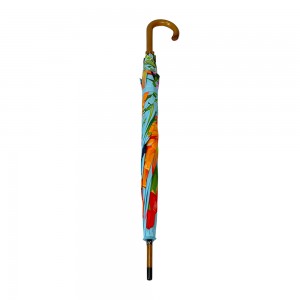 OVIDA 23-calowy parasol z 8 żebrami Prawdziwy drewniany parasol z wałkiem i uchwytem z malowaniem ptaków