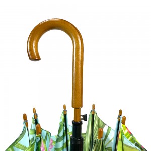 OVIDA 23-инчов чадър с 8 ребра Истински дървен чадър и дръжка с рисуване на птици