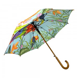 OVIDA 23 Inch 8 Ribs Umbrella Real Wooden Shaft Ug Handle Umbrella With Birds Painting