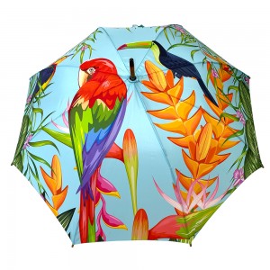 OVIDA 23-дюймовый 8-реберный зонтик с настоящим деревянным валом и ручкой-зонтиком с изображением птиц