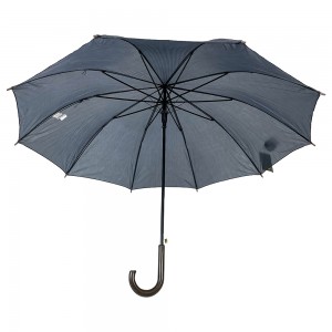 OVIDA promotivni kišobran s metalnim okvirom od crne tkanine i drškom u obliku slova J