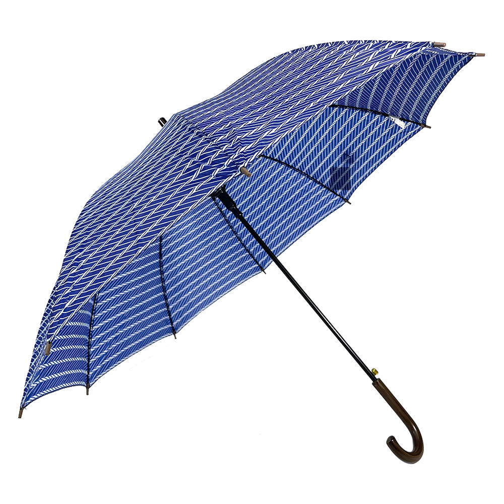 OVIDA Blue Printed Fabric Lurus Umbrella Wooden Handle Umbrella Menampilkan Gambar
