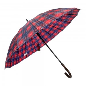 OVIDA 16 Ribs Red Plaid Regenschirm hëlzent Handle Grousshandel Regenschirm