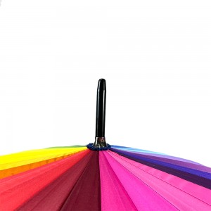OVIDA J Shape træhåndtag Auto Paraply Luxury 24 Ribs Rainbow Paraply
