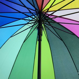 Ovida Cheap promotional Multi Colours 16 Panels Long Wooden Handle Ladies Girl Women Decorative Straight Golf Rainbow Umbrella