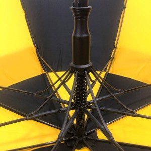 Ovida negro empalme color amarillo mejor calidad fibra de vidrio costillas doble dosel a prueba de viento Auto Polo paraguas con Logo para regalo