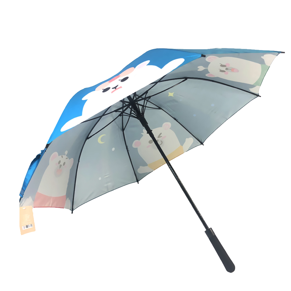 Conception d'ours mignon imprimé numérique Ovida avec cadre en fibre de verre coupe-vent belle poignée de revêtement en caoutchouc parapluie de couple de grande taille