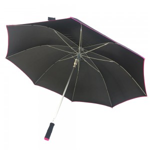 Ovida pongee szövet Straight Auto Open Alumínium szár Üvegszálas golf esernyő Kiváló minőségű fekete szélálló golf esernyő