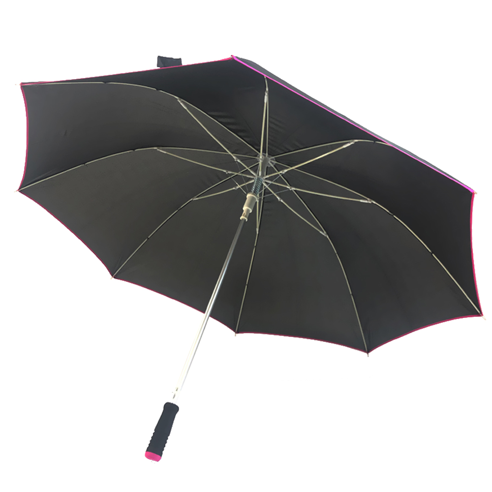 Paraguas de Golf de fibra de vidrio con eje de aluminio recto de apertura automática de tela Ovida pongee, paraguas de Golf negro a prueba de viento de alta calidad