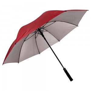 Ovida 27-инчен голф чадор од 8 ребра Целосно фиберглас за промоција логото Приспособена сребрена обвивка за чадор