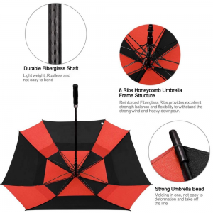 Likhele tsa Ovida tse nang le Mebala e mengata ea Air-Vented Umbrella Straight Golf Umbrella Square Windproof Likhele