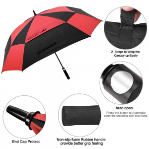 Ovida Olona-Awọ Air-Vented Umbrella Straight Golf Umbrella Square Windproof umbrellas