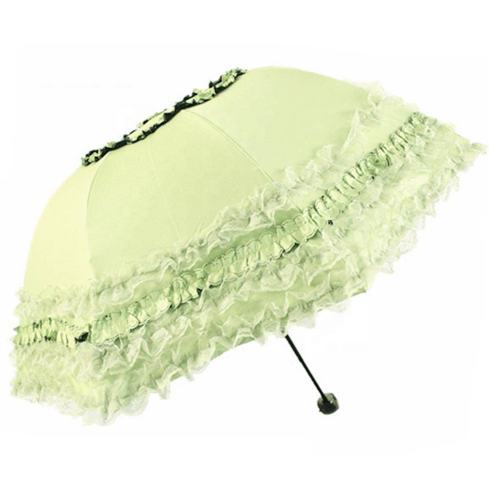 Lúkse Swarte UV Coating Mei Lace Piping 2 Fold Metal Shaft Gift Umbrella