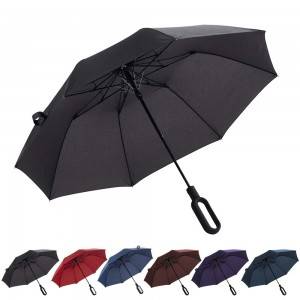 Paraguas de 2 pliegues con 8 varillas de 23 pulgadas, diseño de mango en forma de O, varios colores, apertura automática