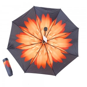 OVIDA tre fällbara blommor paraply svart beläggning UV-skydd sol och regn paraply
