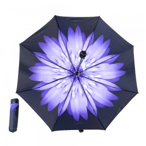 OVIDA trijų sulankstomų gėlių skėtis juoda danga UV apsauga nuo saulės ir lietaus skėtis