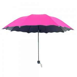 OVIDA trois parapluie pliant en forme de fleur parapluie de revêtement UV noir avec un design personnalisé