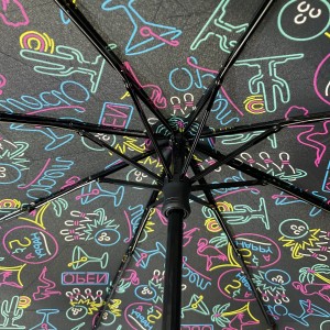 OVIDA tiga payung ringan lipat dengan payung kartun aci aluminium hitam