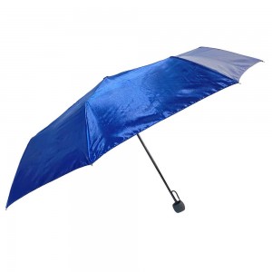 OVIDA tiga payung lipat aci aluminium hitam dan payung kain pongee biru bersinar