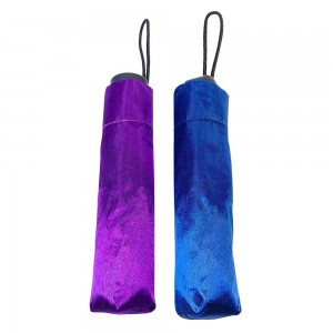 Třískládací deštník OVIDA černá hliníková násada a modře svítící deštník z pongee látky