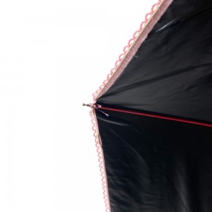ร่ม OVIDA ສາມພັບຂອງເດັກຍິງແລະແມ່ຍິງທີ່ມີຂອບ lace ແລະ umbrella ສີດໍາ UV ເຄືອບ UV