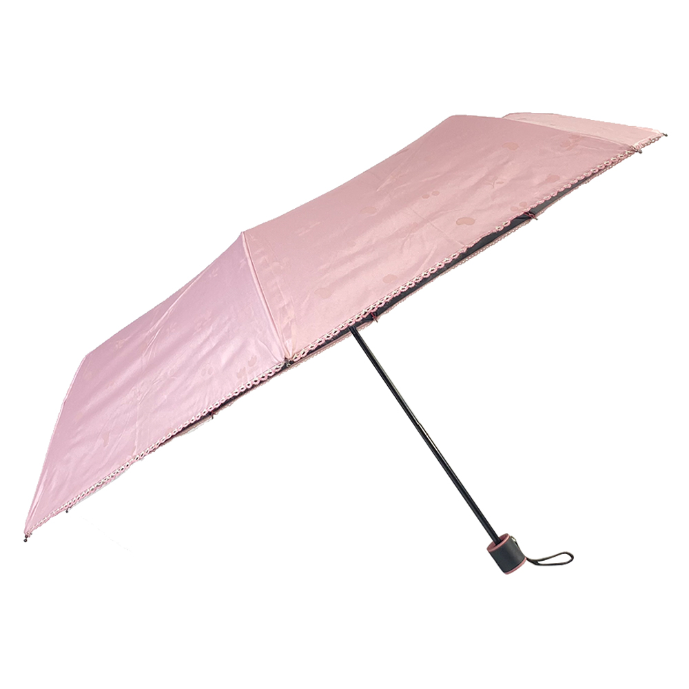 OVIDA tre vikbara flicka och dam paraply med spetskant och svart UV-beläggning parasoll
