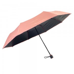 OVIDA tri faldebla knabino kaj sinjorino ombrelo kun punto rando kaj nigra UV tegaĵo sunombrelo
