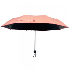 OVIDA ຈີນ 3 ພັບ 21Inch * 8K umbrellas ສີບົວງາມທີ່ມີລູກໄມ້ພິມໂລໂກ້ຂອງທ່ານ