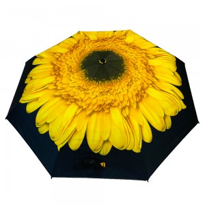 OVIDA design de girassol impressão digital publicidade promocional barata 3 guarda-chuva de presente dobrável