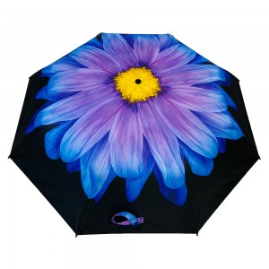OVIDA အပြာရောင် ပန်းရေဆေးပန်းချီ မိုးရေအတွက် အလိုအလျောက် ထီးများ Foldable Parasol Umbrella ရှစ်ကြိုးမျှင် ပြင်ပထီး