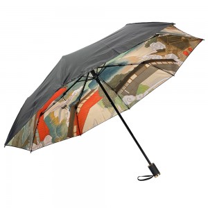 OVIDA Umbrella عورتن جي سني مينهن ۽ مينهن ٻه-مقصد ٽي گنا اندر فوٽو پرنٽ سان سج ڇت