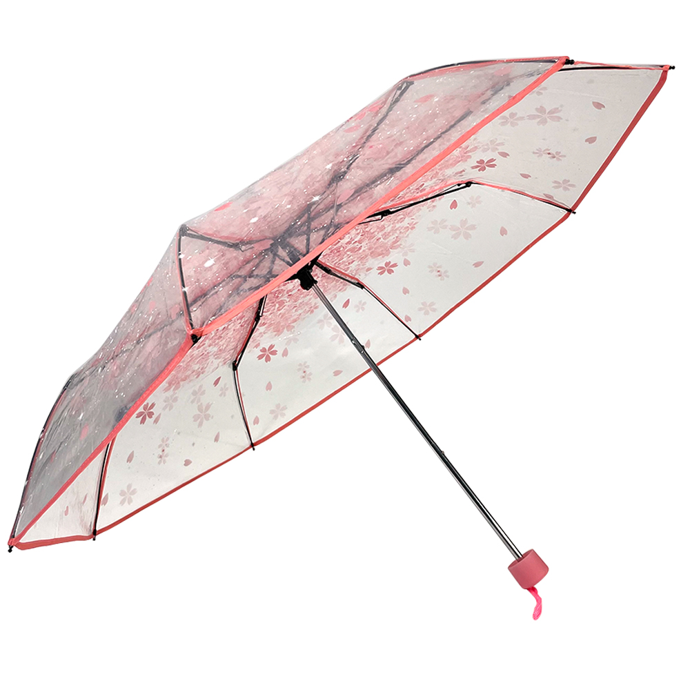 OVIDA 투명 태양 비 우산 3 색 비 도구 여자 핑크 화이트 2 색 사쿠라 세 배 우산
