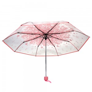 Paraguas de lluvia y sol transparente OVIDA, herramientas de lluvia de tres colores para mujer, paraguas de tres pliegues Sakura de dos colores rosa y blanco