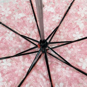 ОВИДА прозирни кишобран од сунца Три боје кишног алата за жене Розе бели Двобојни сакура кишобран у три боје