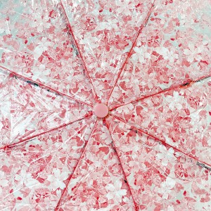 OVIDA թափանցիկ արևի անձրևանոցներ Երեք գույնի անձրևի գործիքներ Կին վարդագույն սպիտակ Երկգույն Sakura եռապատիկ հովանոց