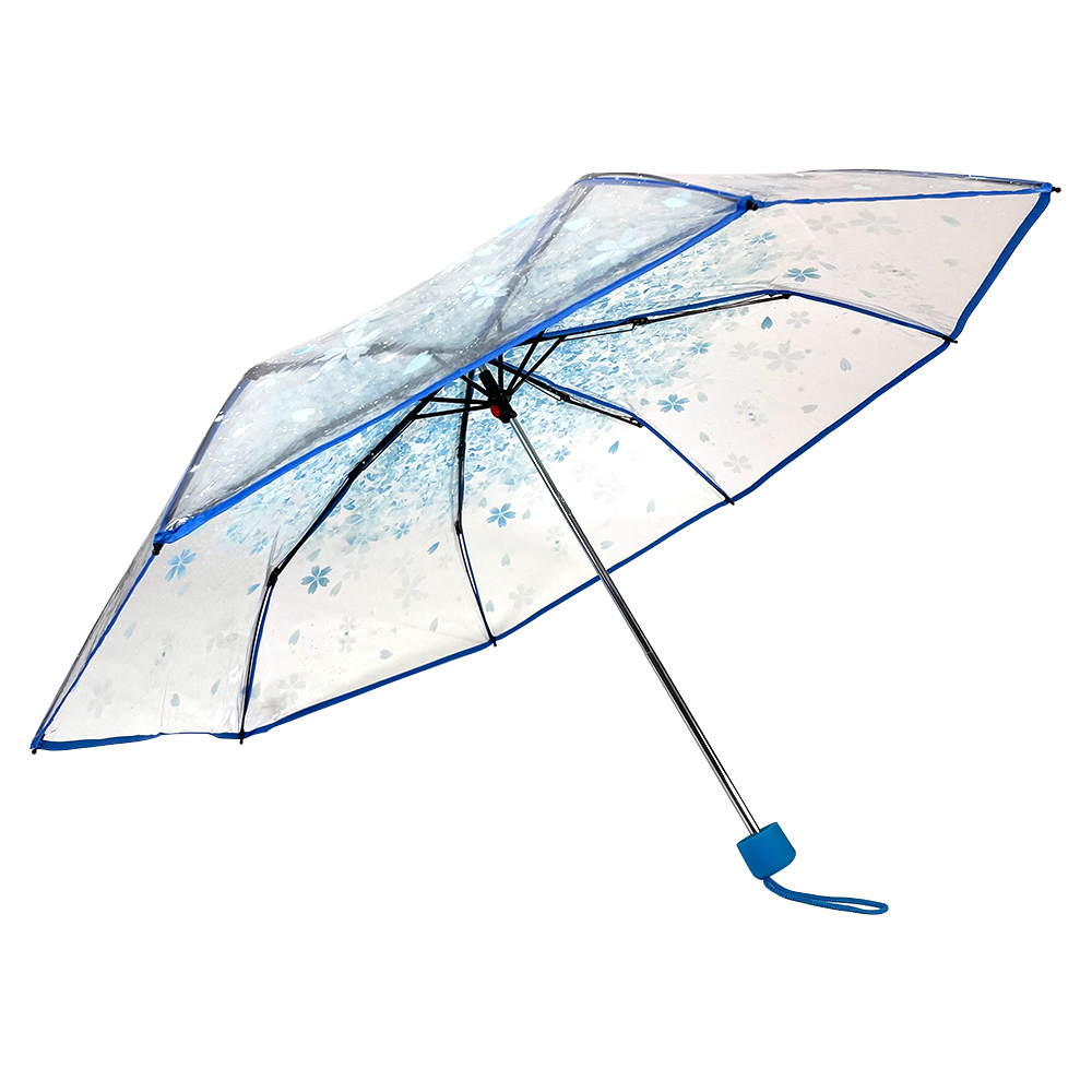 OVIDA Transparent Manuel åben Paraply blå blomst Folde Unisex Outdoor Travel Simpel bærbar paraply