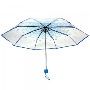 OVIDA Transparent Manuell åpen Paraply blå blomst Sammenleggbar Unisex Outdoor Travel Enkel Bærbar paraply