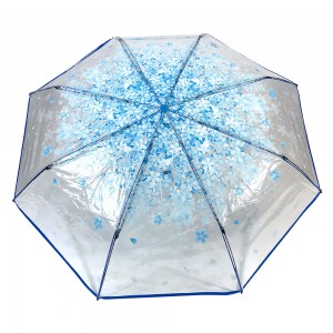 OVIDA Transparenter, manuell zu öffnender Regenschirm, blaue Blume, faltbar, Unisex, für Outdoor-Reisen, einfacher tragbarer Regenschirm