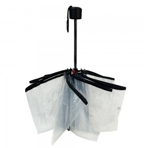 Ovida 3Folding Customized Transparent Umbrella Ձեռնարկ Բաց կոմպակտ փոքր փոքր կարճ պլաստիկ մաքուր հովանոցներ